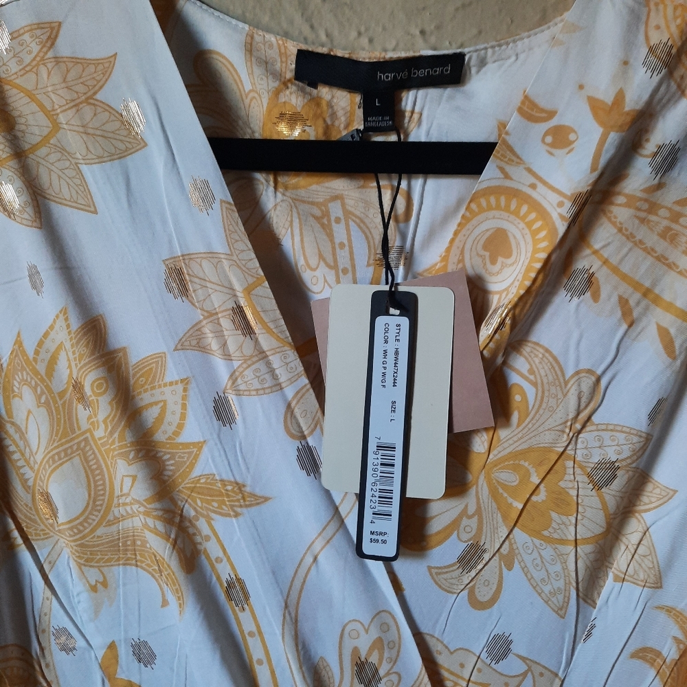❤️HARVE BENARD, size L ,woman blouse NWT, White and floral - Picture 7 of 8